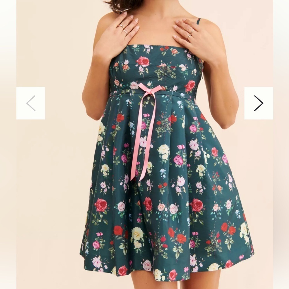 Rachel Antonoff x Nuuly Garden Party Green Floral Mini Dress SIZE 16